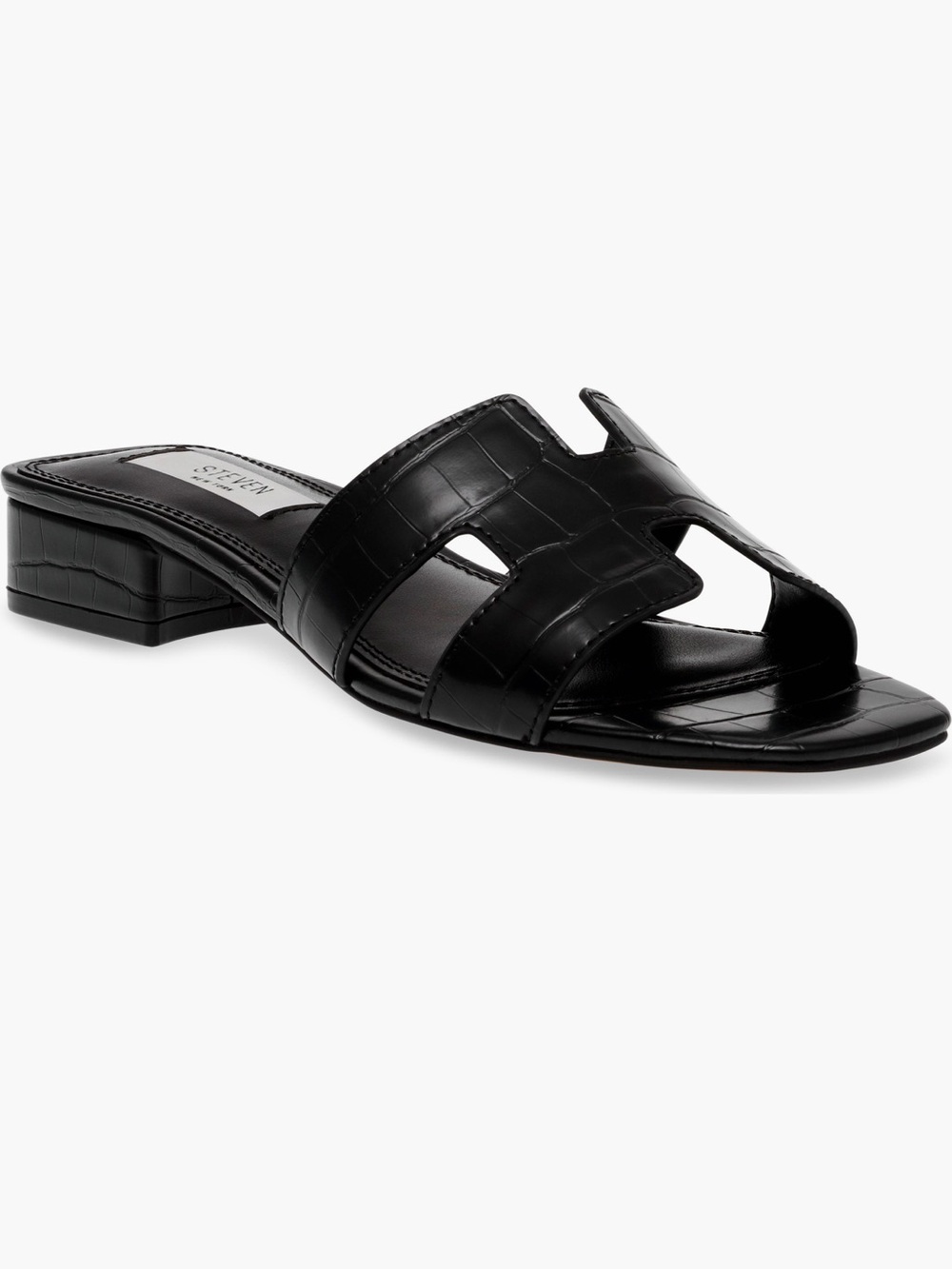 Steven New York Black Croc-Embossed Slide Sandal
